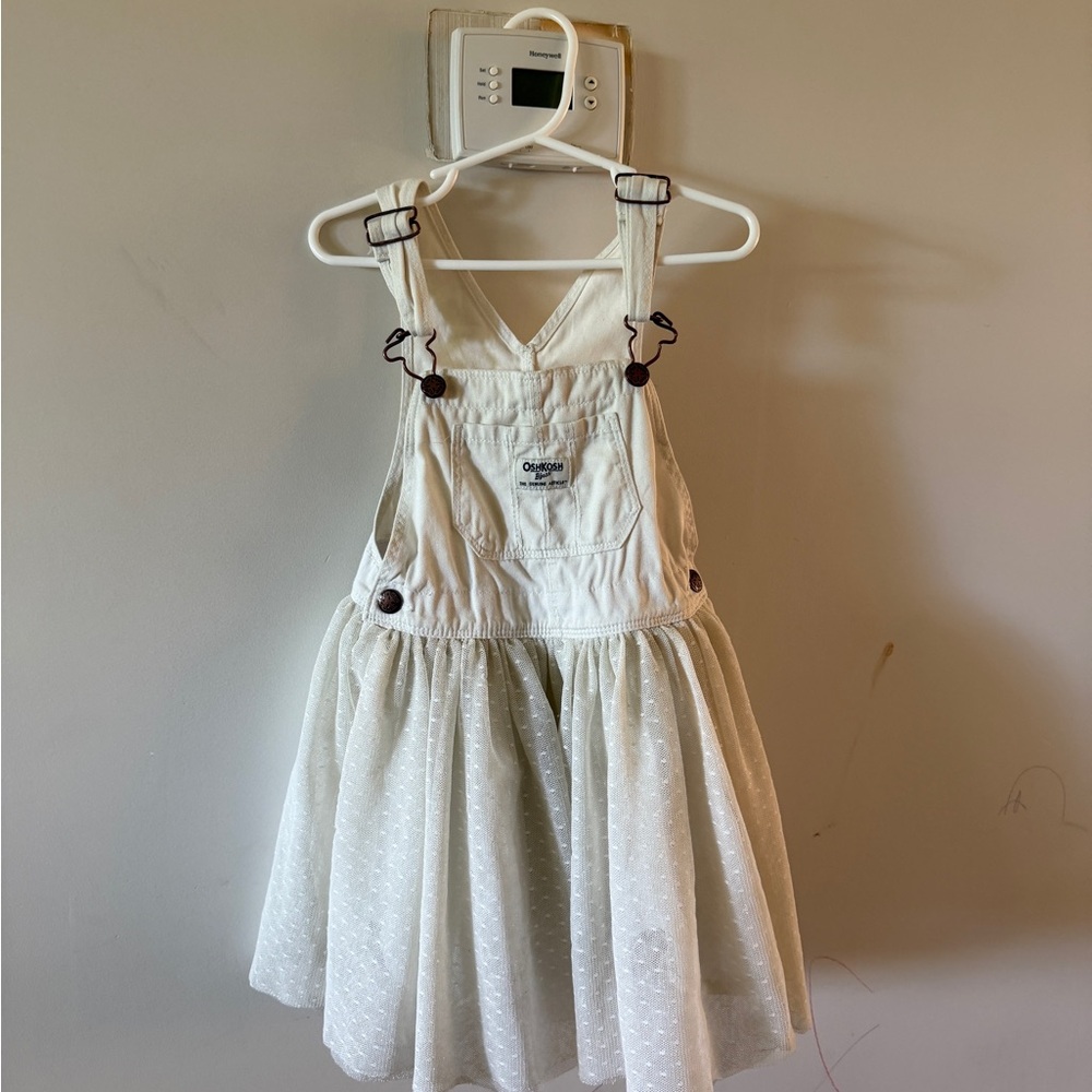 OshKosh B'gosh Cream Overall Dress with Tulle Skirt